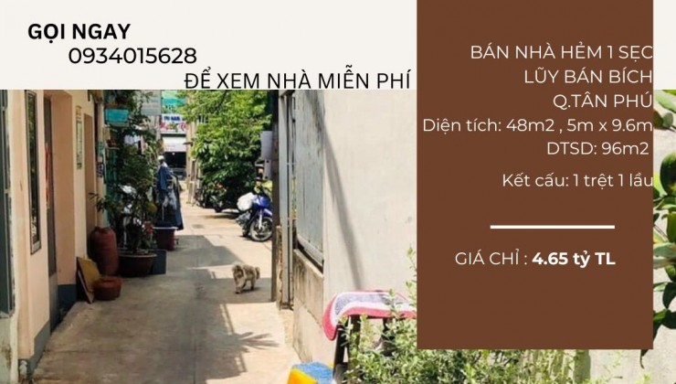 SỐC Bán đất tặng nhà hẻm 1 sẹc Lũy Bán Bích 48m2, 1Lầu, 4.65 tỷ